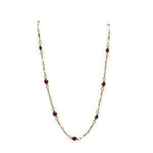 Vintage Gold Tone Station Necklace With Red Crystal Accents 19 in